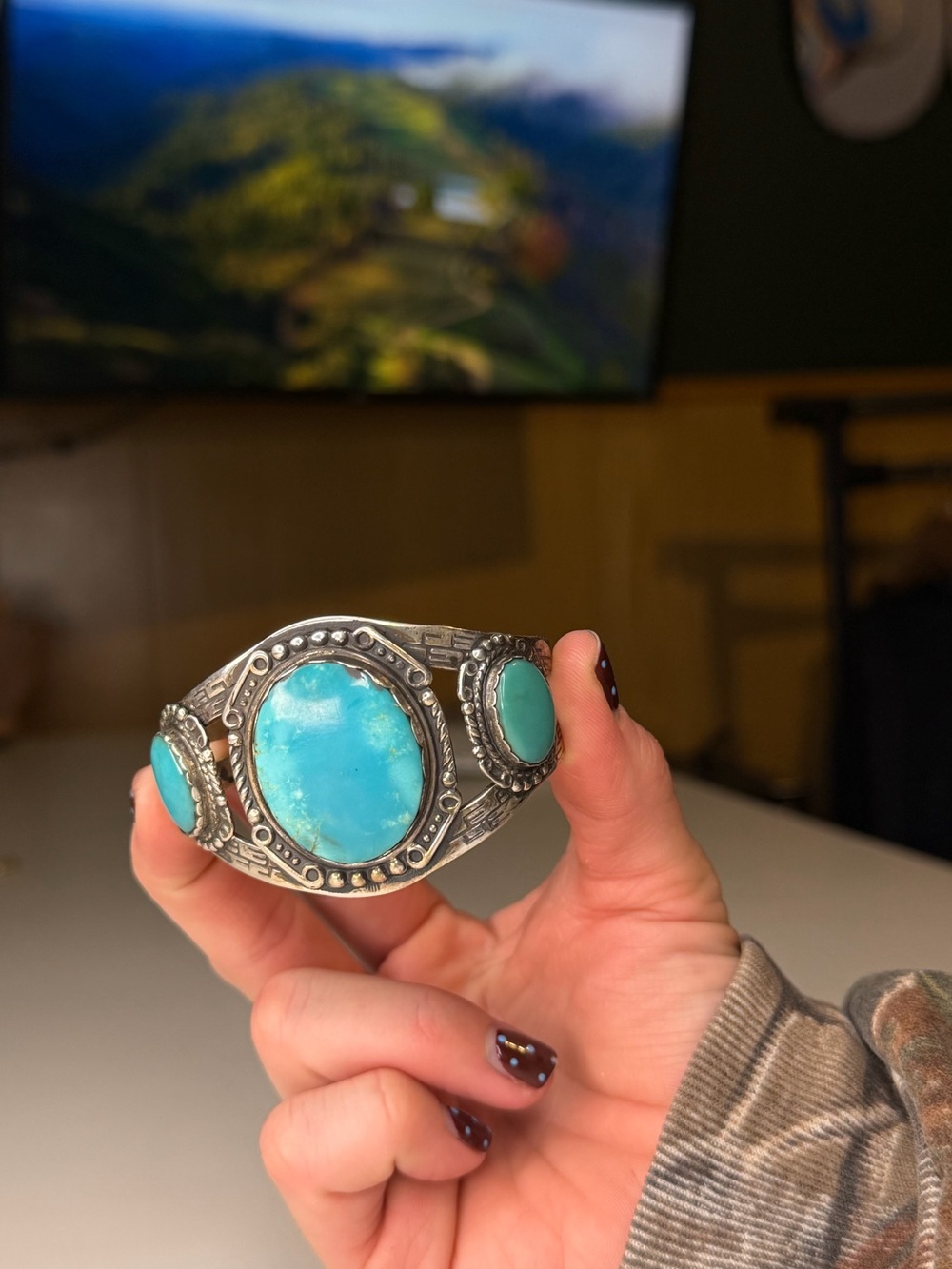 Navajo Turquoise Southwest Cuff Bracelet in Sterling Silver- C & M Sterling